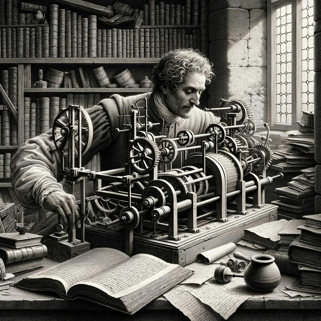 An image of a man creating a text to speech mechanical device